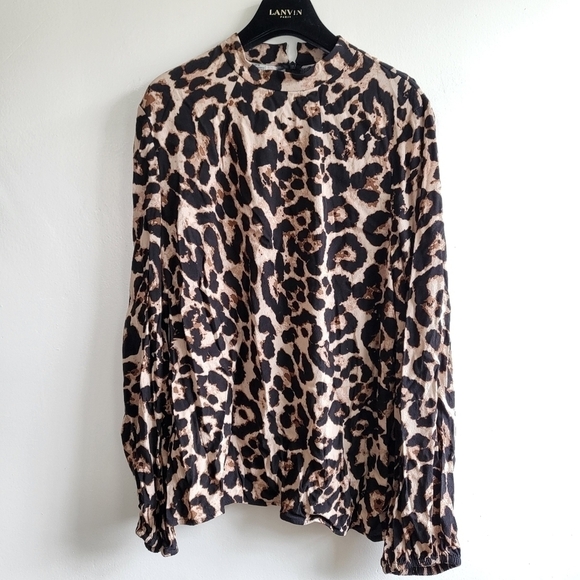 NWT BAUM UND PFERDGARTEN Mei Blouson Sleeve Leopard Print Top Size 40 FR/10 US - Picture 10 of 17